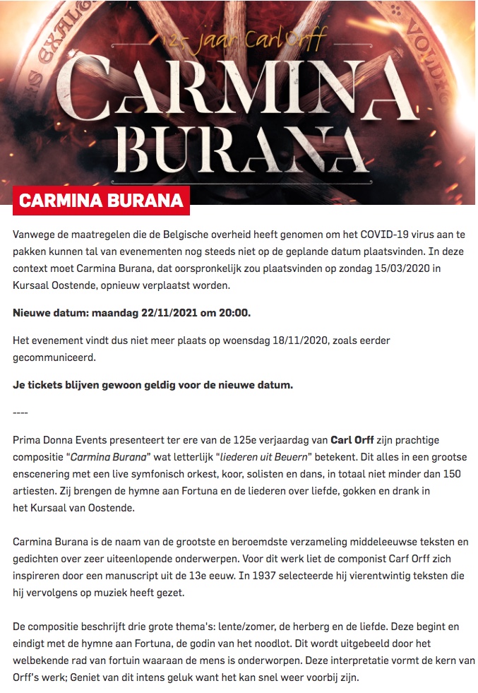 Page Internet. Kursaal, Oostende. 125 jaar Carl Orff - Carmina Burana. 2021-11-22